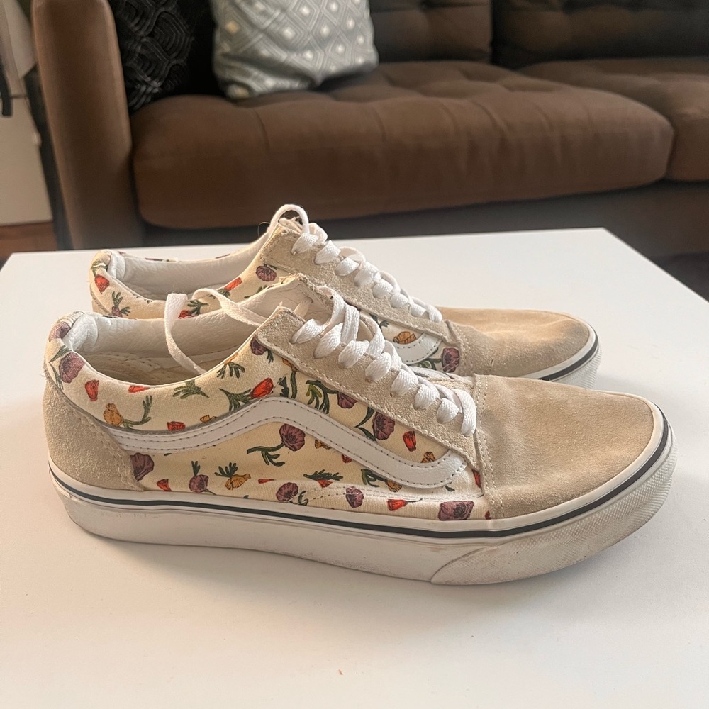 Vans Floral Beige and White Sneakers